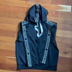 Designer Brand Maje, Black hoodie, scuba sweatshirt